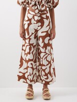 Thumbnail for your product : Rhode Resort Penelope Printed Linen-blend Wide-leg Trousers - Brown Print