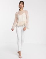 Thumbnail for your product : ASOS DESIGN DESIGN sheer beaded smock top