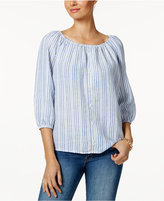 Thumbnail for your product : Charter Club Linen Striped Peasant Top, Created for Macy's