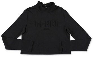 Fendi Kids Logo Embossed Long-Sleeve Crop Top