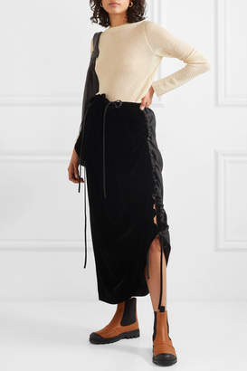 Loewe Velvet And Linen Midi Skirt - Black