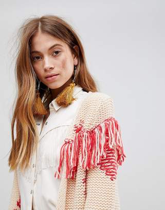 Glamorous Longline Cardigan With Contrast Fringing In Chunky Knit