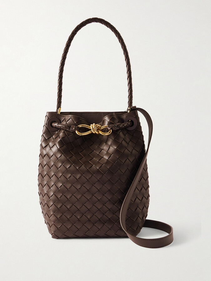 Bottega Veneta Andiamo Intrecciato Leather Bucket Bag - Brown