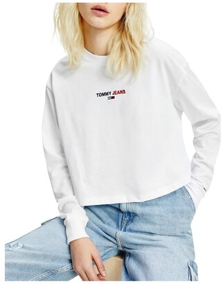 Tommy Jeans Linear Logo Long Sleeve Tee White