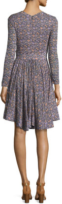 Rebecca Taylor Lavish V-Neck Long-Sleeve Dress