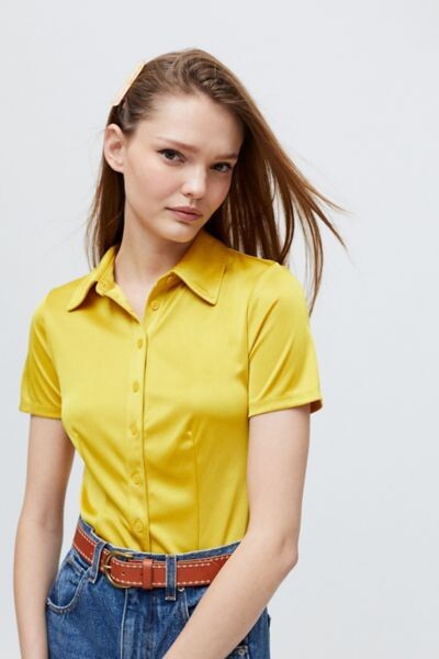 yellow button down shirt