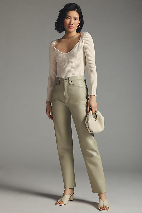 AGOLDE '90s Pinch Waist Leather Pants Beige ShopStyle