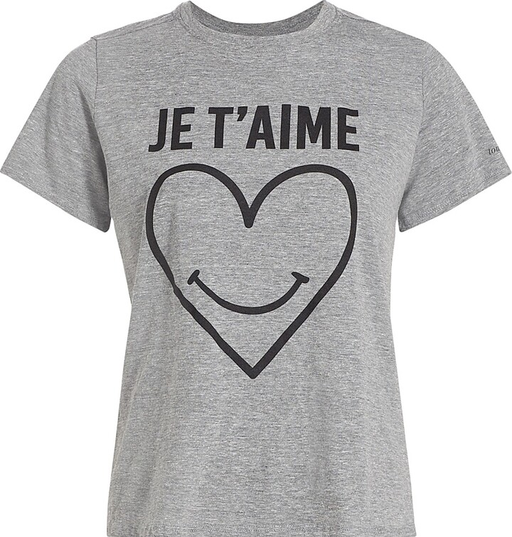 Cinq à Sept Women's Smiling Heart Crewneck T-Shirt - Heather Grey Black - Size XS