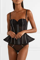Thumbnail for your product : I.D. Sarrieri Nuit Interdit Swarovski Crystal-embellished Stretch-tulle Peplum Bustier Top - Black