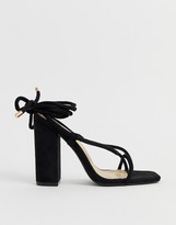 Thumbnail for your product : Public Desire Betty black ankle tie toe loop heeled sandals