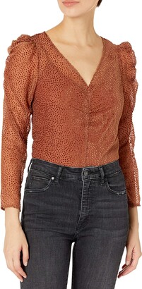 ASTR the Label Women's Spot Me Semi Sheer V-Neck Long Sleeve Ruched Top
