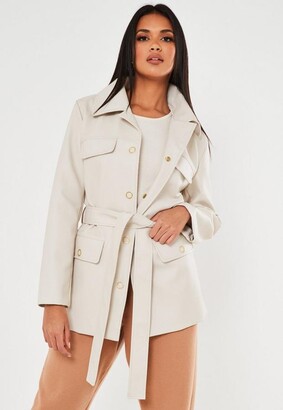 pu leather belted jacket