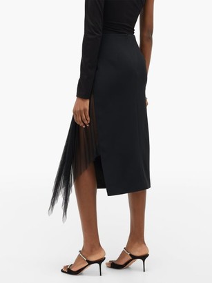 David Koma Side-pleated Tulle-panelled Crepe Skirt - Black