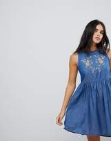 Thumbnail for your product : Lunik Denim Embroidered Swing Dress With Key Hole Back