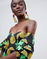 Thumbnail for your product : ASOS Made In Made In Kenya x Julie Adenuga Off Shoulder Dress In Pineapple Print