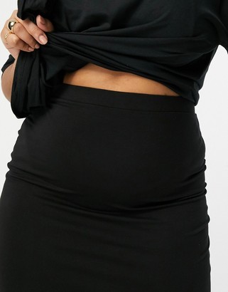ASOS Curve DESIGN Curve jersey pencil midi skirt in black