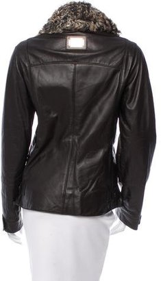 Dolce & Gabbana Fur-Trimmed Leather Jacket w/ Tags