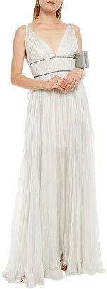 Maria Lucia Hohan Sage Crystal-embellished Gathered Silk-crepon Gown