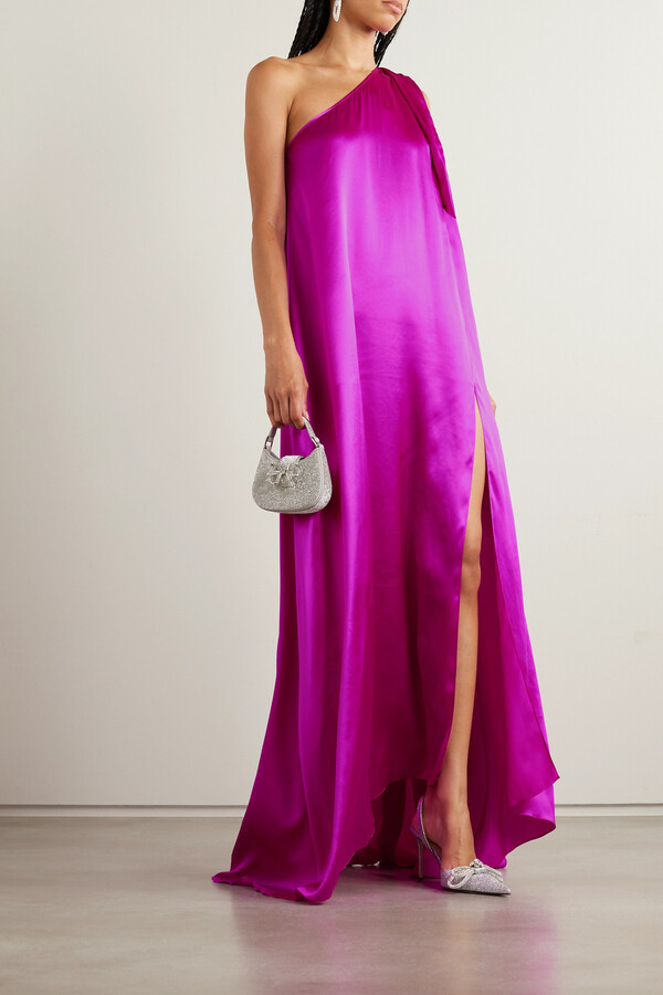 Halpern One-shoulder Bow-detailed Silk-satin Gown - Pink - ShopStyle  Evening Dresses