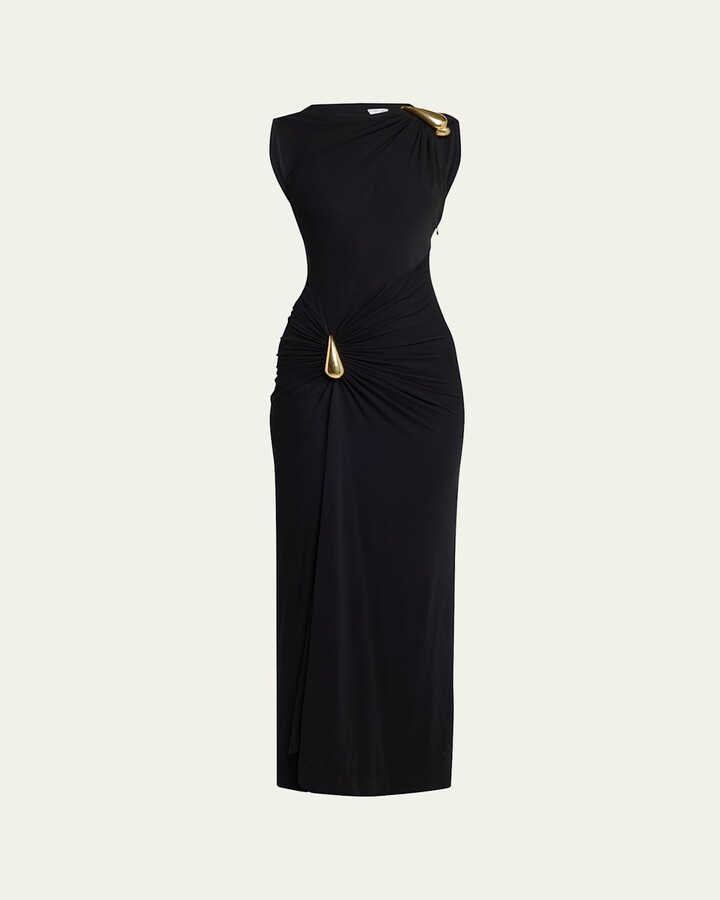 Bottega Veneta Drop Detail Gathered Matte Crepe Jersey Maxi Dress