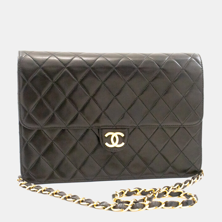 Chanel Black Leather Vintage CC Square Flap Shoulder Bag - ShopStyle