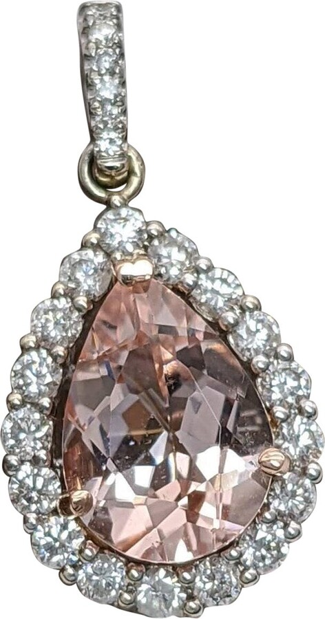 NNJ Designs Aaa Morganite Pendant W Earth Mined Diamonds In Solid 14k Dual Gold Pear 10x7mm