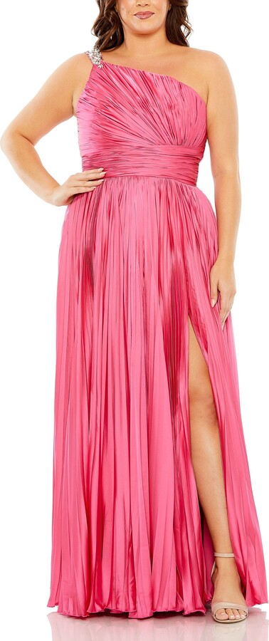 Mac Duggal One Shoulder Embellished Pleated Sleeveless Gown