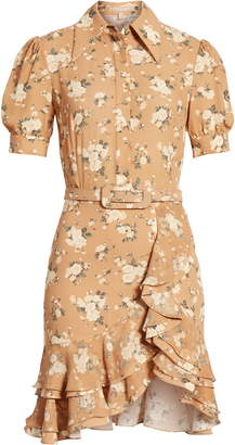 Michael Kors Collection French Floral Print Tiered Ruffle Shirtdress