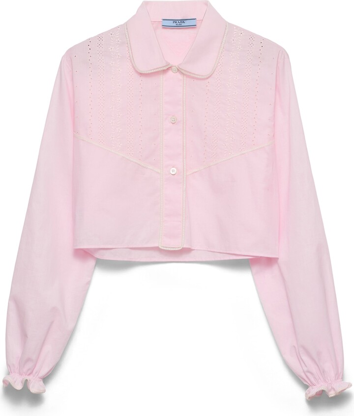 Prada Embroidered Cropped Batiste Shirt Woman Pink Size 36