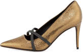 Thumbnail for your product : Brunello Cucinelli 85mm Metallic Leather Cross-Strap Pumps