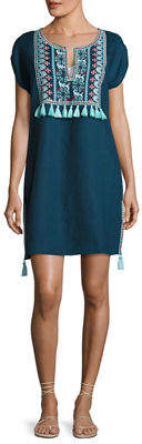 Seafolly Embroidered Coverup Linen Dress W/ Tassels