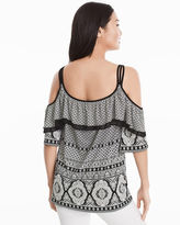 Thumbnail for your product : White House Black Market Black & White Printed Cold-Shoulder Top