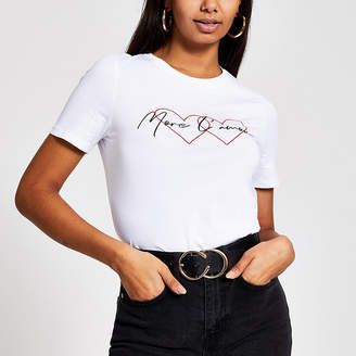 River Island White 'More l'amour' short sleeve T-shirt