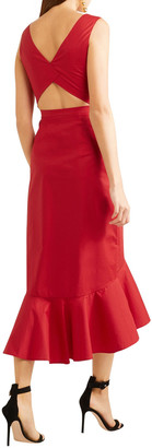 Saloni Cutout Fluted Stretch-cotton Poplin Midi Dress