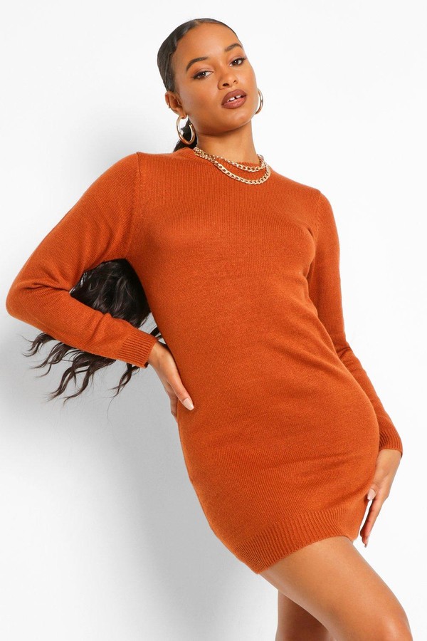 orange turtleneck sweater dress