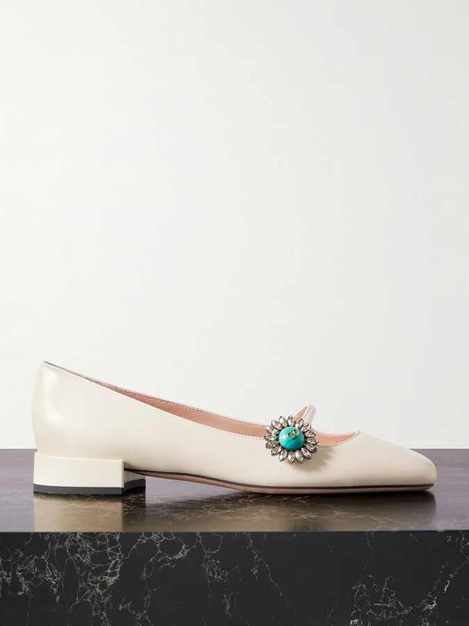 Valentino Garavani Ballerina 20 Embellished Leather Flats - Ivory