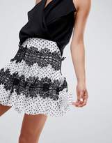 Thumbnail for your product : ASOS Design DESIGN polka dot mini skirt with lace inserts
