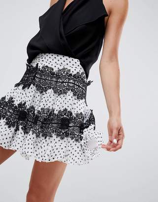 ASOS Design DESIGN polka dot mini skirt with lace inserts