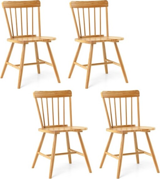Costway CostwayDiningChairsSetof4FarmhouseKitchenChairw/RubberWoodFrameWideSeatNatural