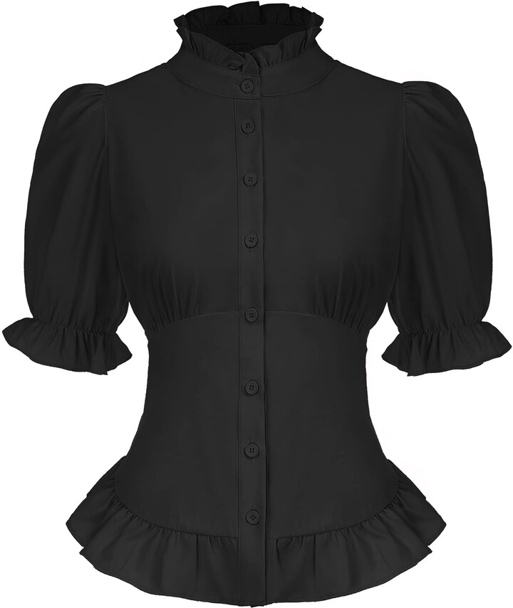Belle Poque Women Renaissance Blouse Plus Size Stand Collar Button up ...