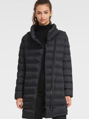 dkny asymmetrical packable puffer coat