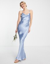 Thumbnail for your product : ASOS DESIGN Bridesmaid cami maxi slip dress in high shine satin with lace up back in powder blue