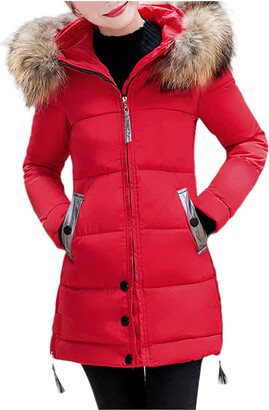 Singular Point Singular-Point Women's Winter Solid Color Outwear Comfortable Hooded Long Down Jacket Hooded Padded Puffer Parka Ladies Winter Jacket Coat Red