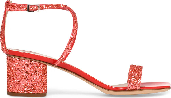 red sparkly block heels