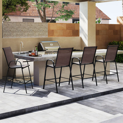Latitude Run 4PCS Outdoor Bar Stools 29'' Fabric Bar Height Stools w/ Armrests & Footrest Black