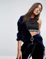 Thumbnail for your product : Missguided Londunn Velour Bomber Jacket With Double Ring Pull