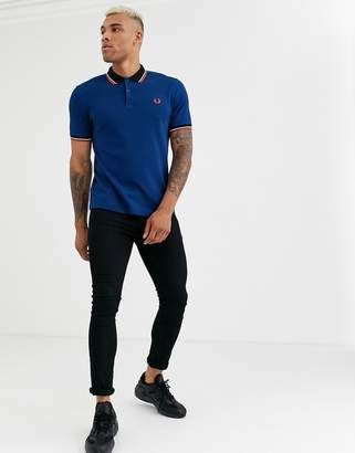 Fred Perry contrast rib polo shirt in navy