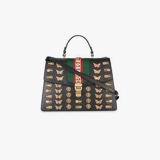Gucci Black Sylvie animal studs Leather tote bag