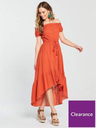 Very Button Up High Low Cheesecloth Dress - Rust