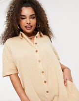 Thumbnail for your product : ASOS Curve ASOS DESIGN curve button through chuck on romper in stone